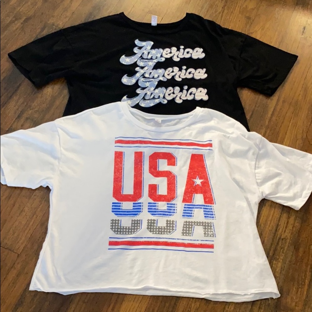 NWOT Set of 2 Cropped Patriotic T-Shirts